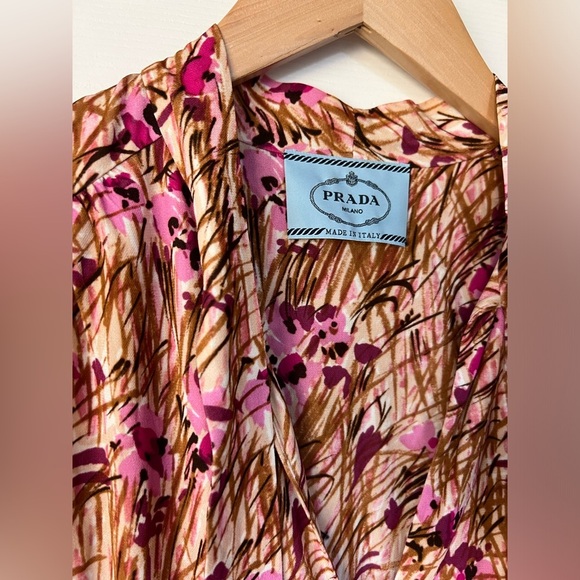 Prada Floral Pink Silk Midi Sleeveless Dress Worn Once Excellent Condition 42 - Picture 5 of 10